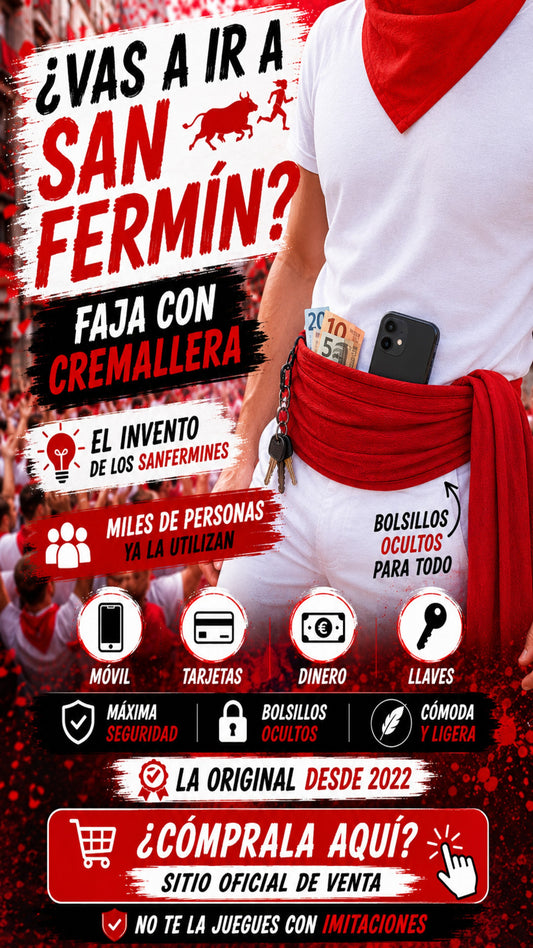 Faja San Fermín con Bolsillos y Cremallera (Oficial) + Tarjeta RFID Gratis + ENVIO GRATIS