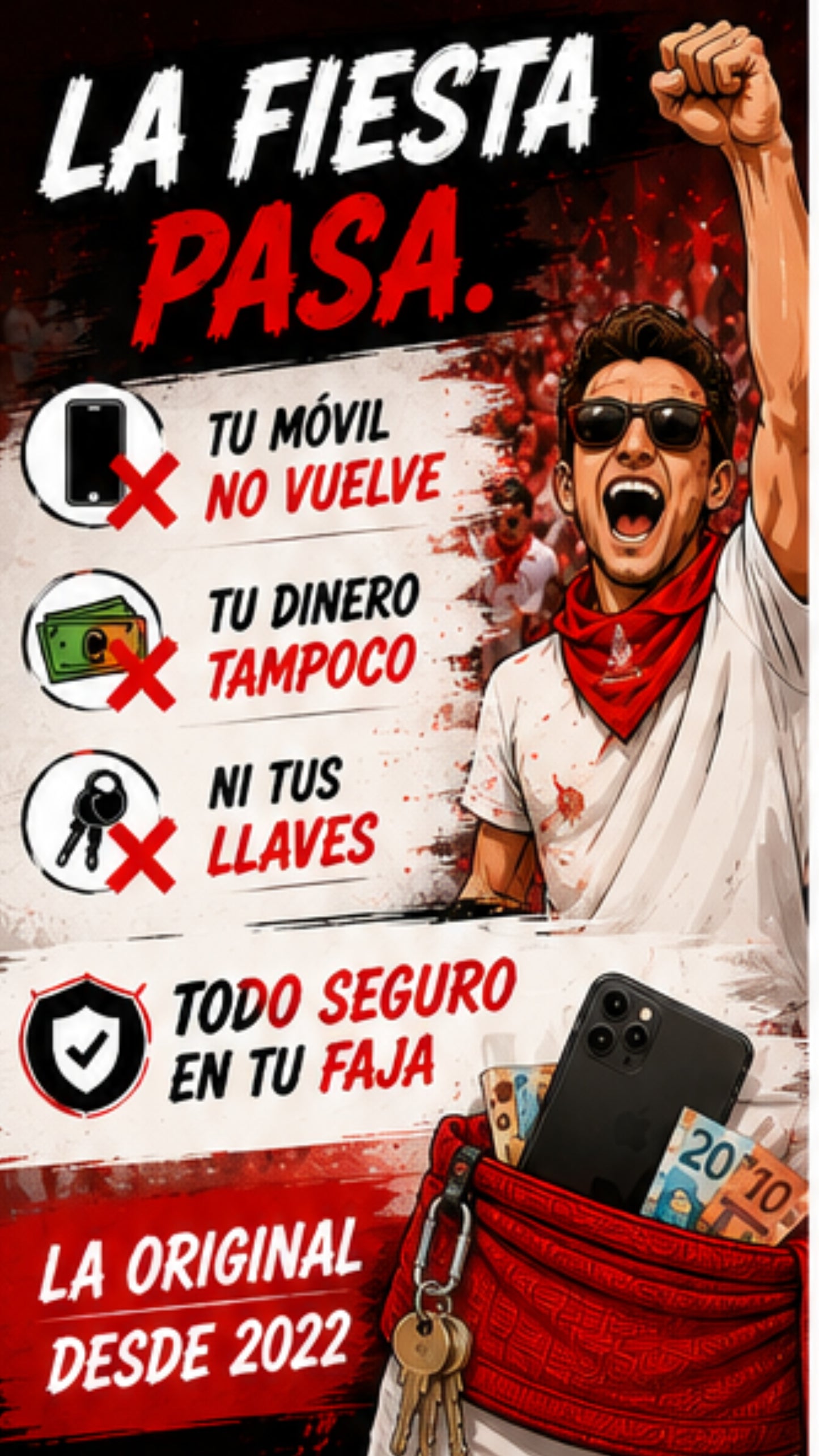 Faja San Fermín con Bolsillos y Cremallera (Oficial) + Tarjeta RFID Gratis + ENVIO GRATIS