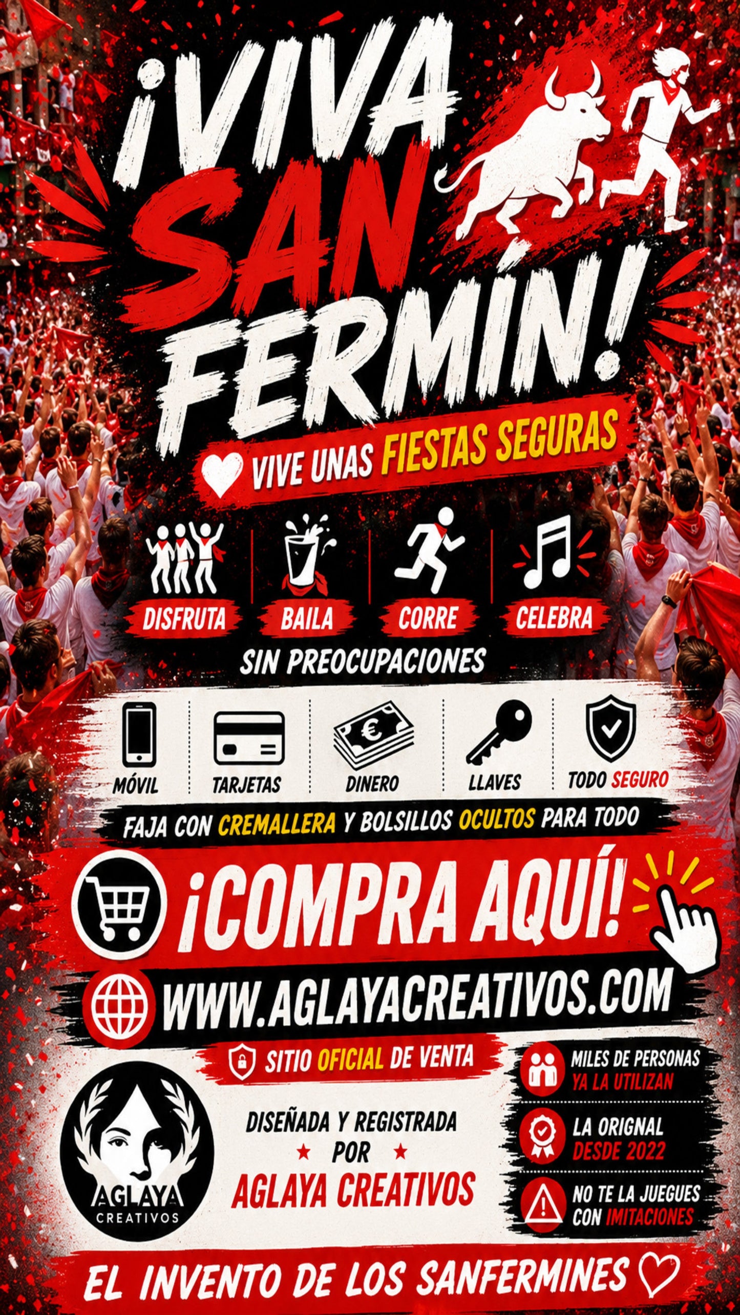 Faja San Fermín con Bolsillos y Cremallera (Oficial) + Tarjeta RFID Gratis + ENVIO GRATIS